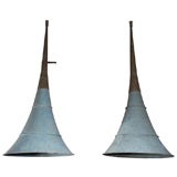 Antique Very Large Scale Pair of Painted Tin Fog Horns