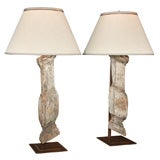 Pair of Carved Oak Balustrads mounted as lamps