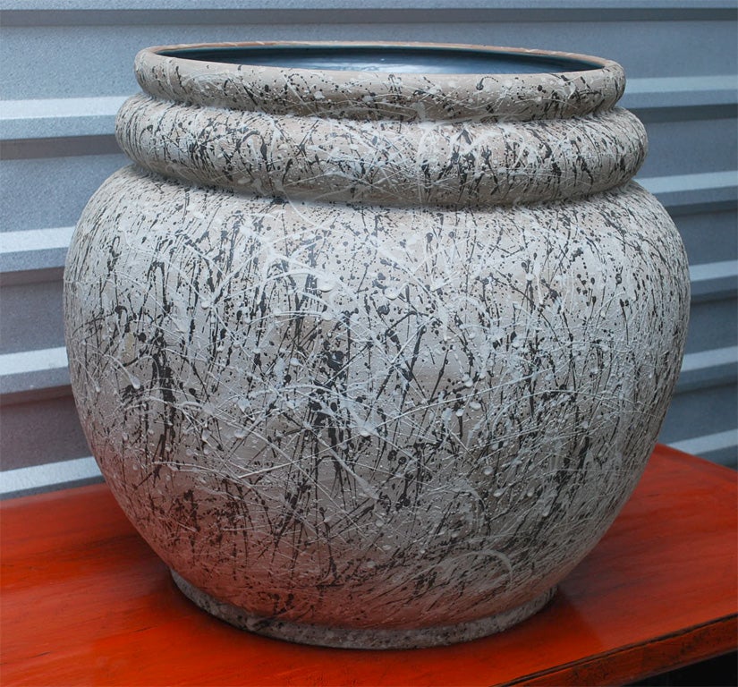 Hand-Crafted Contemporary Thai Splatter Painted Large Planter with Glazed Interior