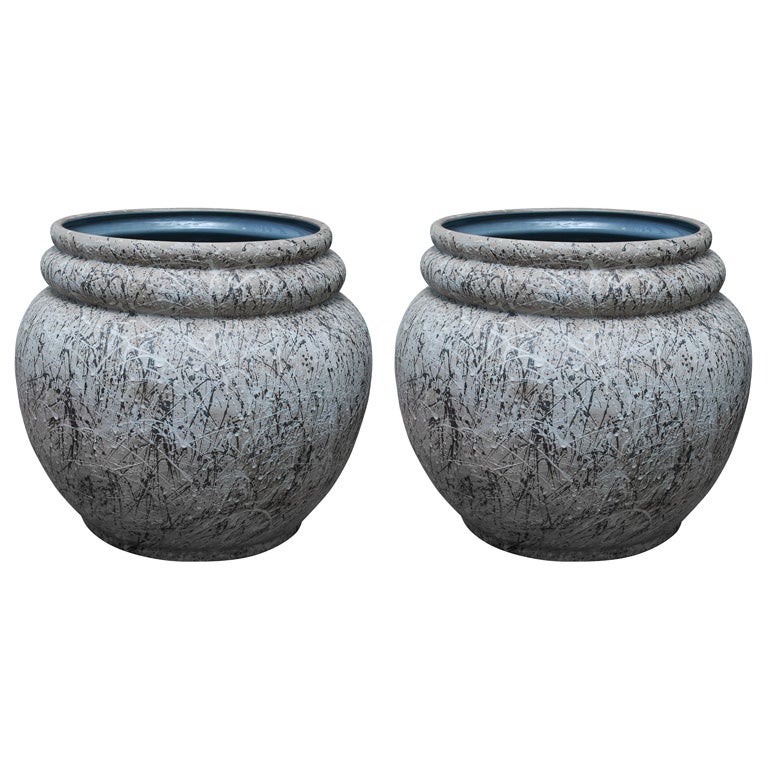 Contemporary Thai Splatter Painted Large Planter with Glazed Interior