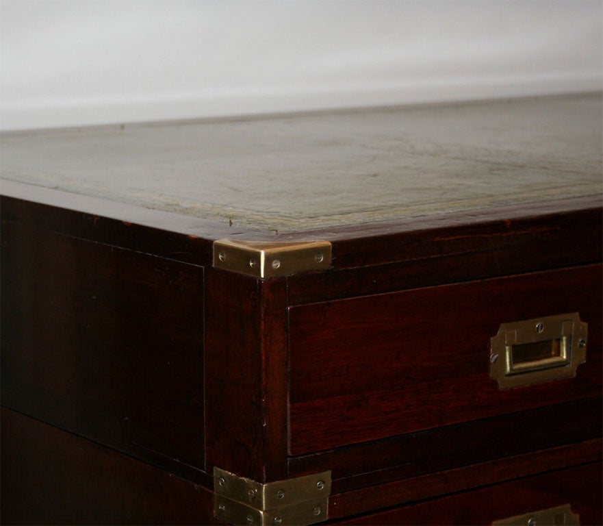 British An English mahogany campaign style knee hole desk