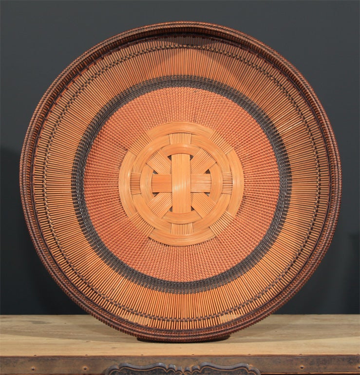 Folk Art Japanese Woven Basket Tray For Sale