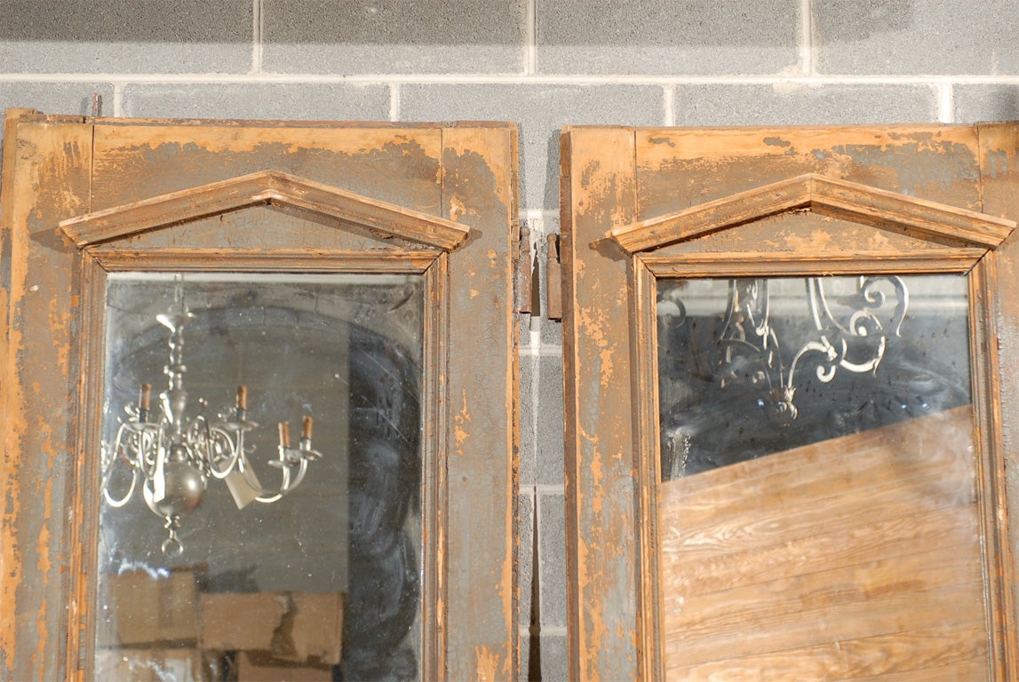 Wood Pair Early 19th Century Directoire Mirrored Doors