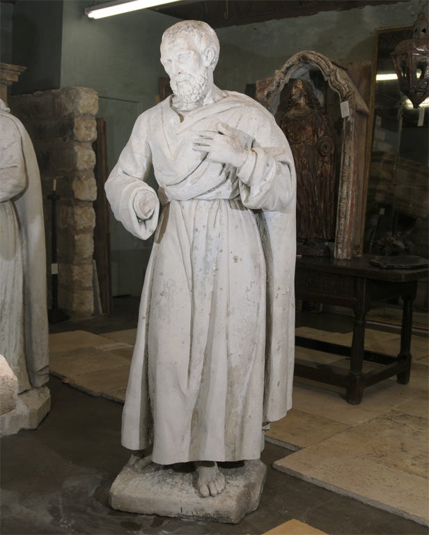 French Pair of Late 18th Century Stone Statues from a Monastery in Northern France For Sale