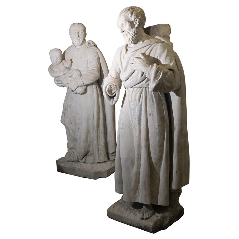 Pair of Late 18th Century Stone Statues from a Monastery in Northern France For Sale