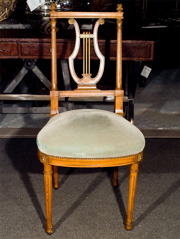 Set of Eight Jansen Stamped Lyre Back Dining Chairs