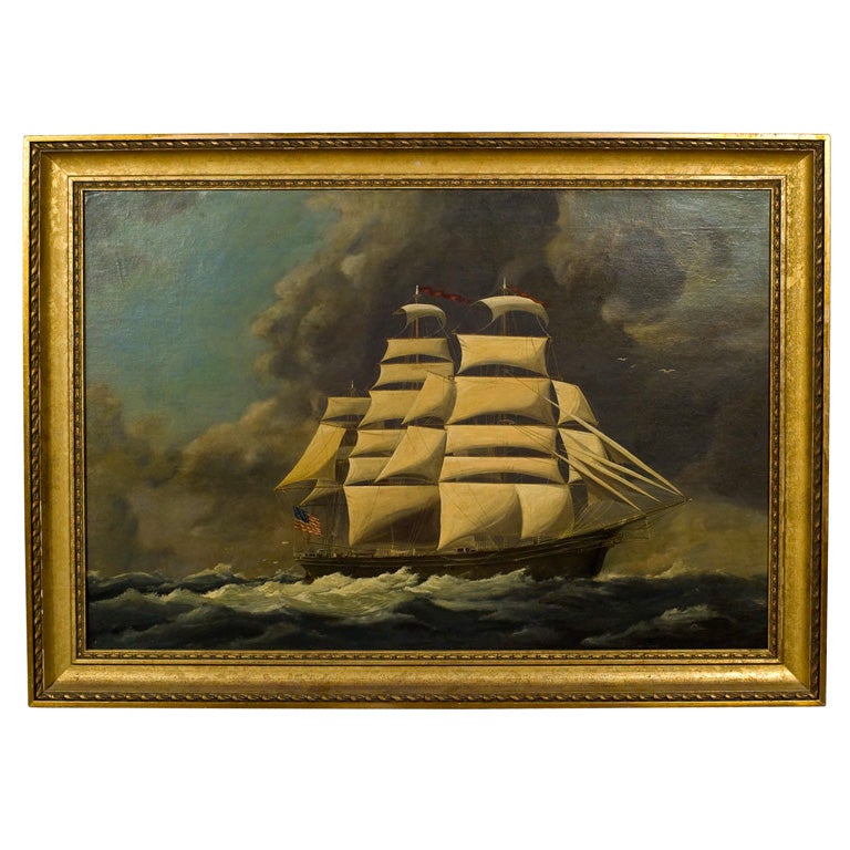 William Pierce Stubbs Oil on Canvas of Clipper Ship "Seahorse"