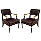 Pair Jansen Ebonized Armchairs