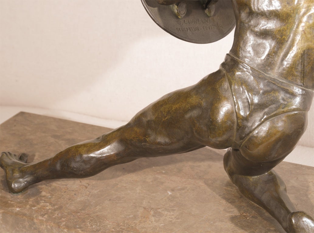 Französische Art-Déco-Bronzeskulptur im Art déco-Stil von O. Cipriani im Angebot 7
