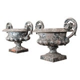 Pair French cast iron garden urns
