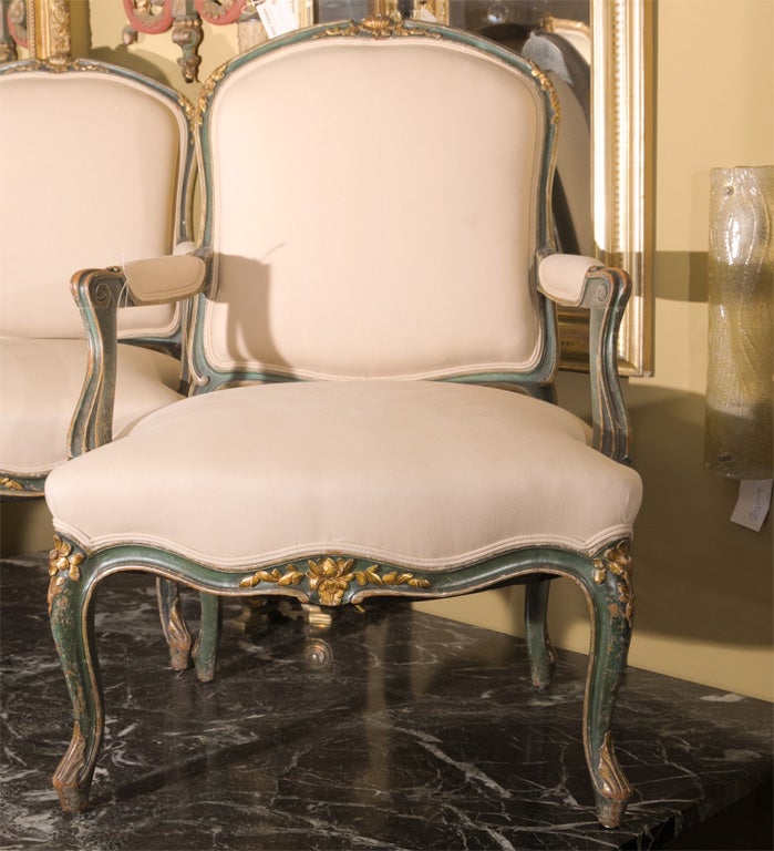 Louis XV PAIR OF 19TH CENTURY LOUIS XV STYLE PAINTED ARMCHAIRS