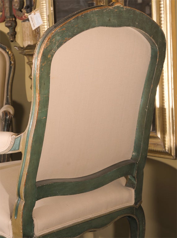 PAIR OF 19TH CENTURY LOUIS XV STYLE PAINTED ARMCHAIRS 2
