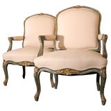 PAIR OF 19TH CENTURY LOUIS XV STYLE PAINTED ARMCHAIRS