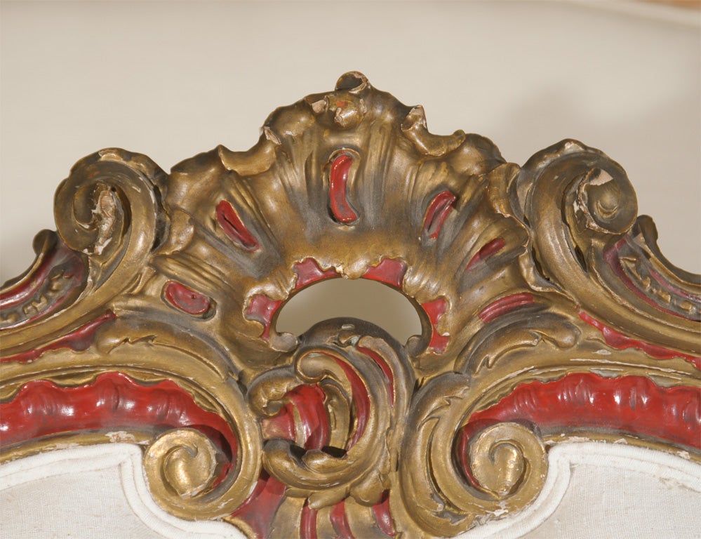 Italian 19th Century Venetian Red And Gilt Wood Canape