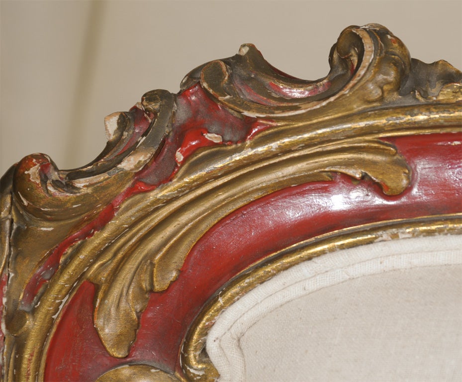 Fabric 19th Century Venetian Red And Gilt Wood Canape