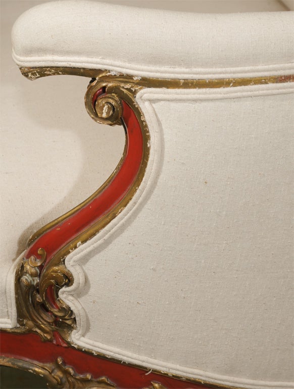 Painted 19th Century Venetian Red And Gilt Wood Canape