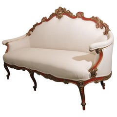 19th Century Venetian Red And Gilt Wood Canape