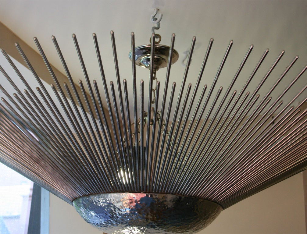 Pair of Large Nickel-Plated Sunburst Fixtures For Sale 1