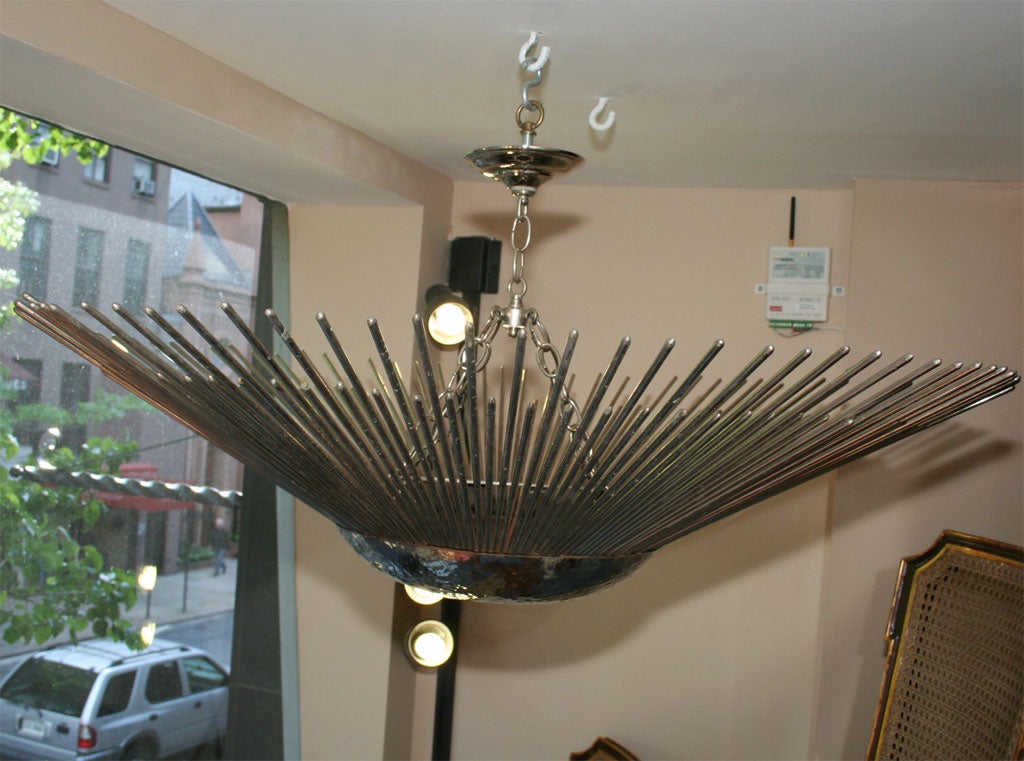 Pair of Large Nickel-Plated Sunburst Fixtures For Sale 3