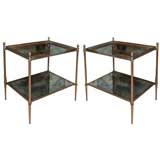 Pair of Early 20th Century French Brass and Mirror Side Tables