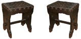 Vintage Pair of French 20th Century Wood and Leather Stools