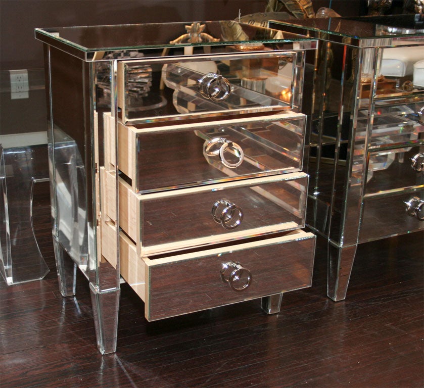 Pair of 4-Drawer Mirrored End Tables For Sale 2