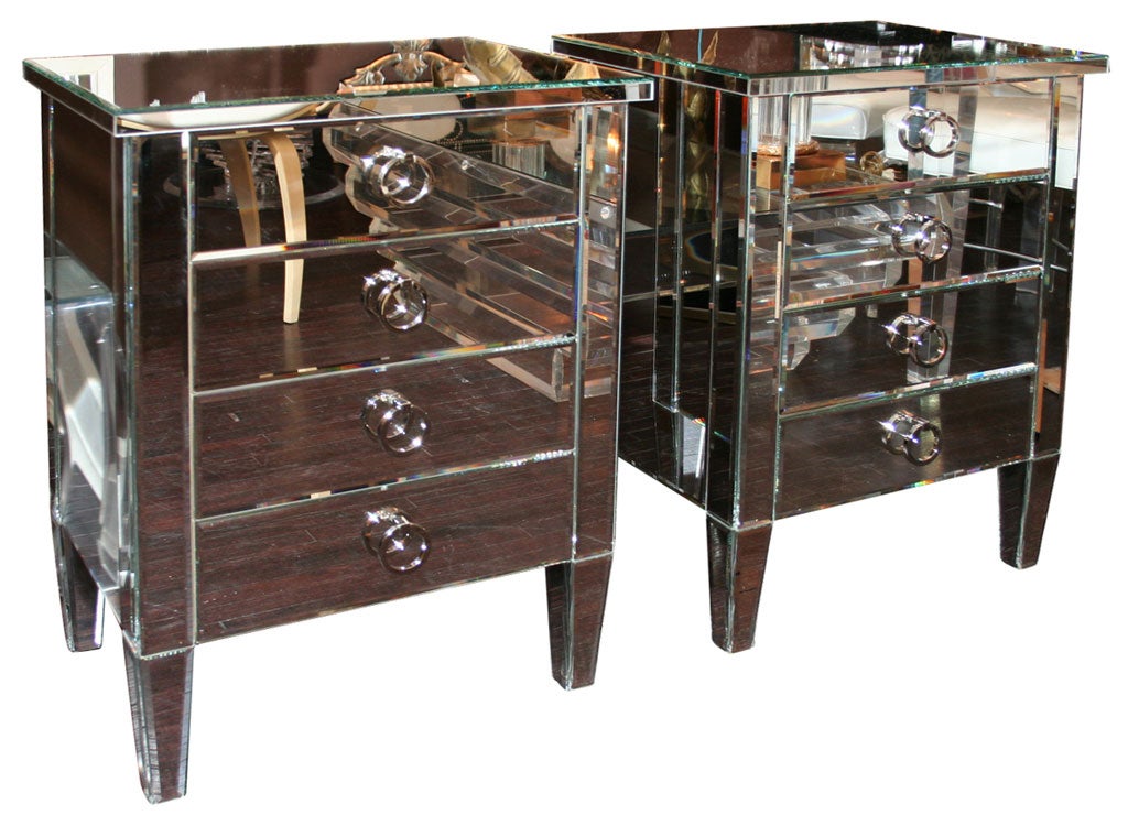 Pair of Custom Mirrored End Tables For Sale at 1stdibs