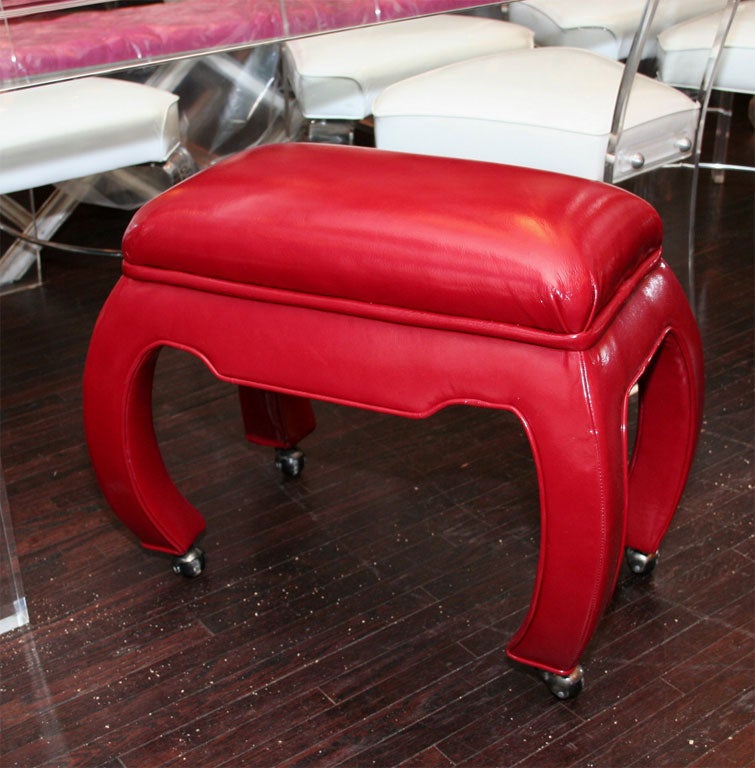 RED LEATHER  CHINOISERIE STYLE OTTAMAN