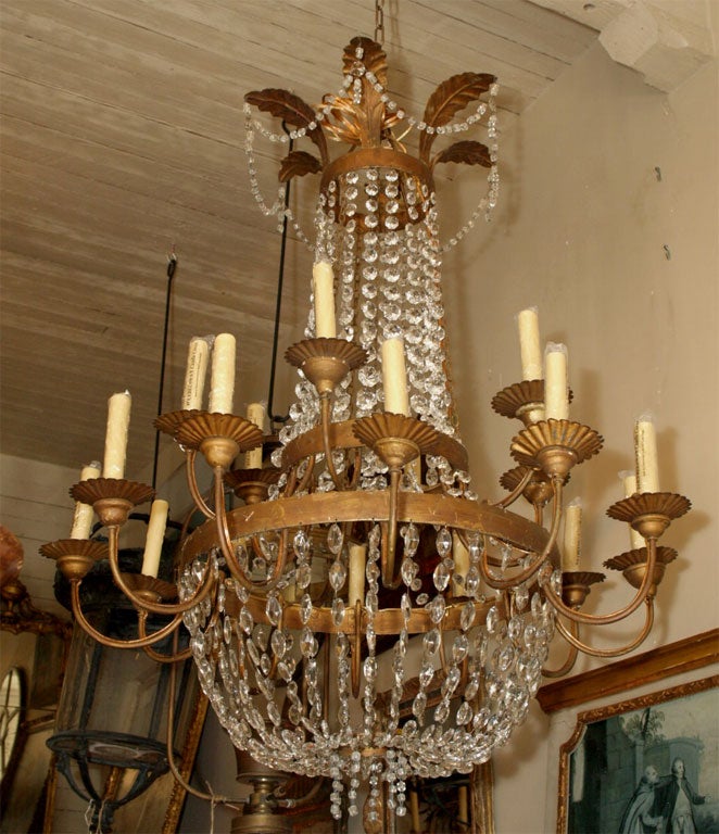 19th century Italian Iron, Tole and Crystal Chandelier