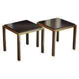 Pair of crackled lacquer and brass side tables