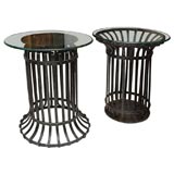 Pair of Waste Basket Tables with Glass Tops