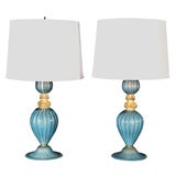 Pair of Blue and Gold Murano Lamps