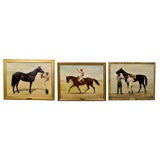 Vintage Set of Three Oil On Canvas Equestrian Paintings