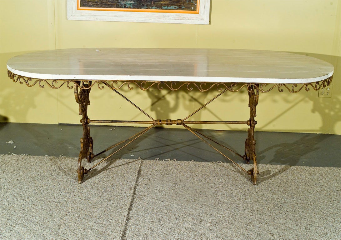 White Painted Table on Wrought Iron Base
