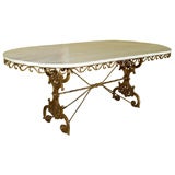 White Painted Table on Wrought Iron Base