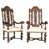 Pair carved walnut armchairs 17th century