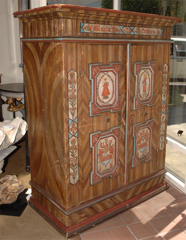 19th Century painted marriage cabinet, Bavaria.