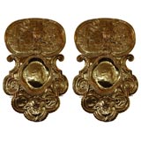 Two Bold and Large Reposse Brass Sconces