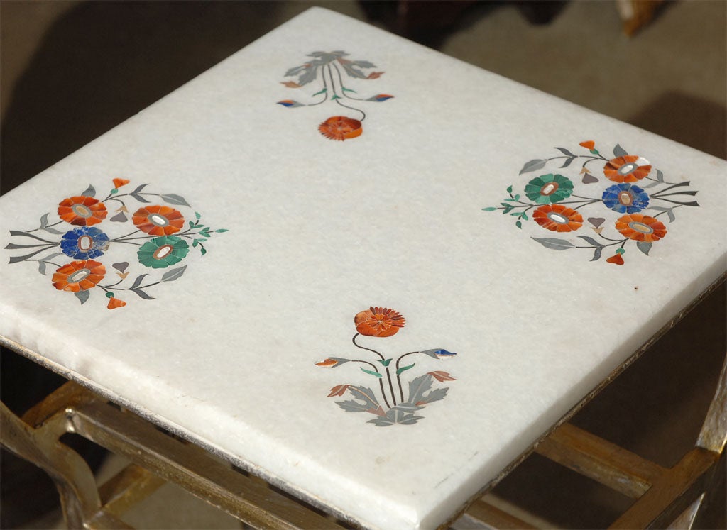 Late 20th Century Indian Inlaid Marble Side Table