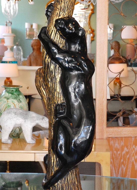 American Huge Pair of Panther Table Lamps