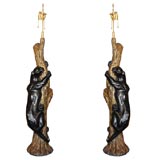 Huge Pair of Panther Table Lamps