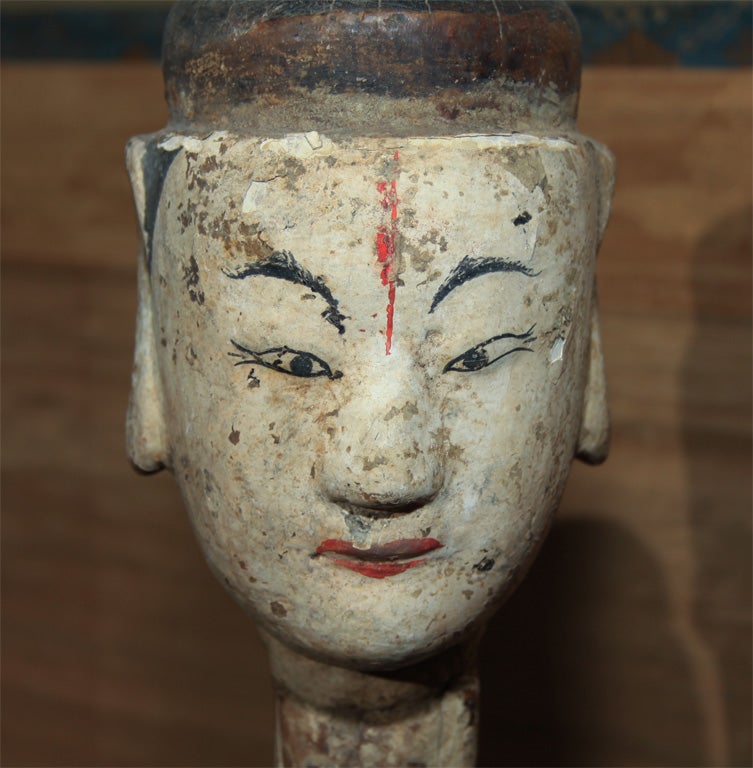 19th Century Chinese Carved & Painted Wood Puppet Heads
