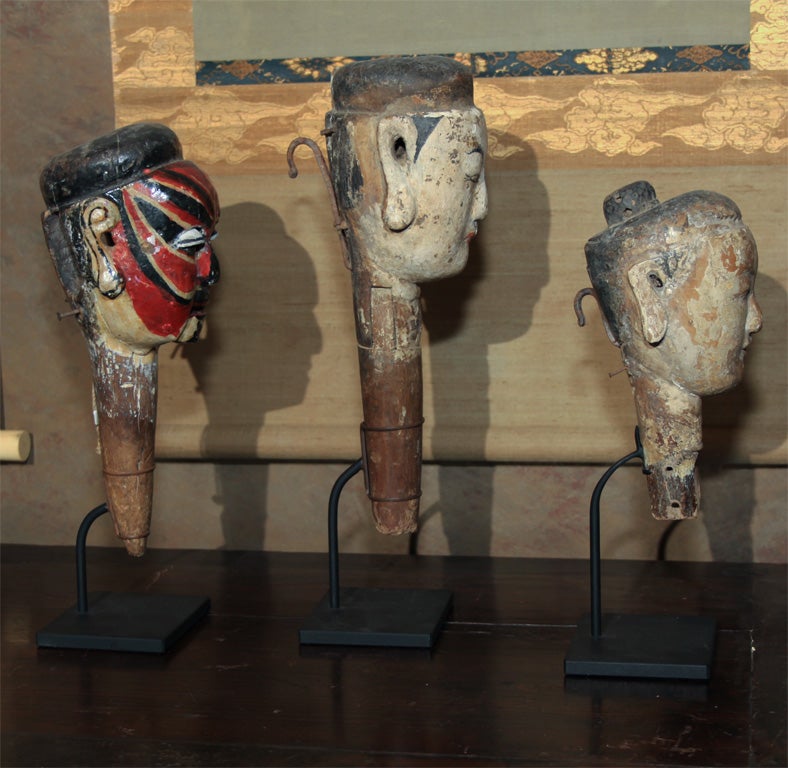 Chinese Carved & Painted Wood Puppet Heads 5