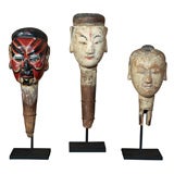 Chinese Carved & Painted Wood Puppet Heads