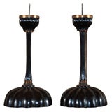 Pair of Japanese Lacquer & Bronze Candlesticks
