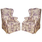 Paris Architecture Toile wing chairs