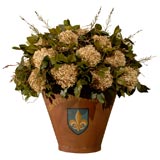 Preserved floral arrangement of natural hydrangeas
