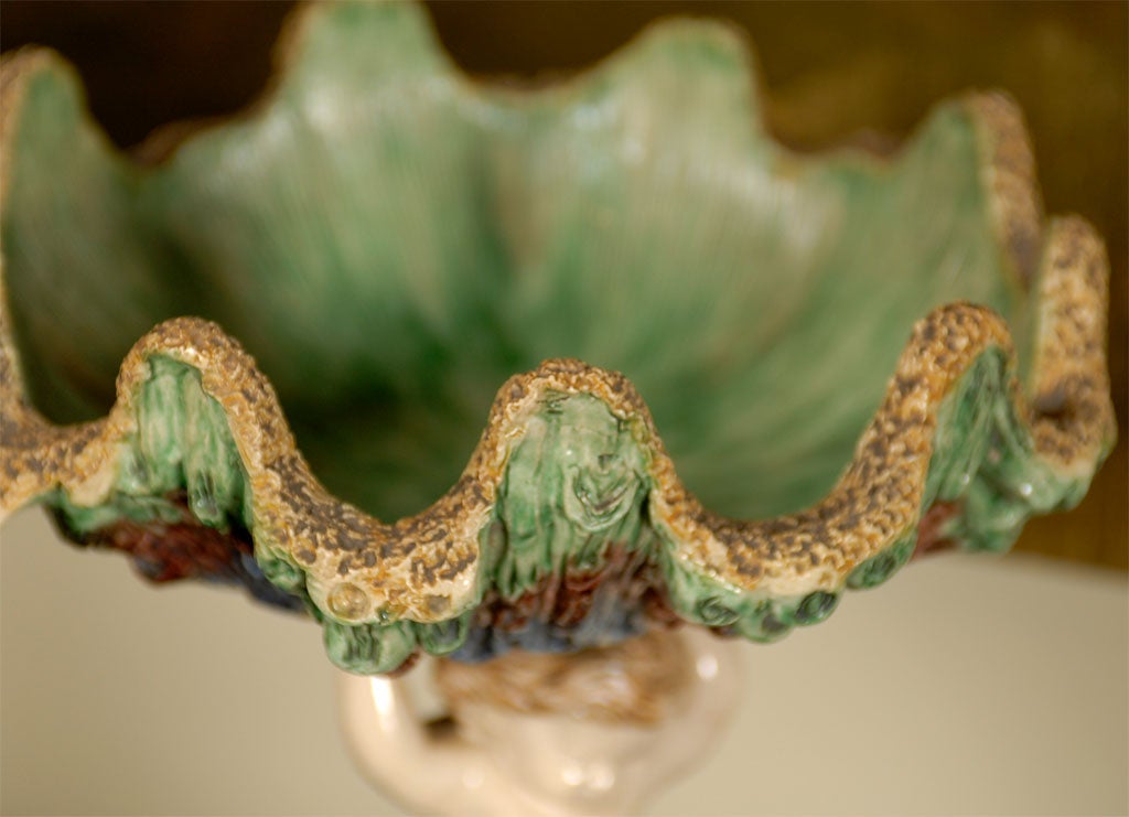 French Majolica cherub with shell compote, circa 1840 1