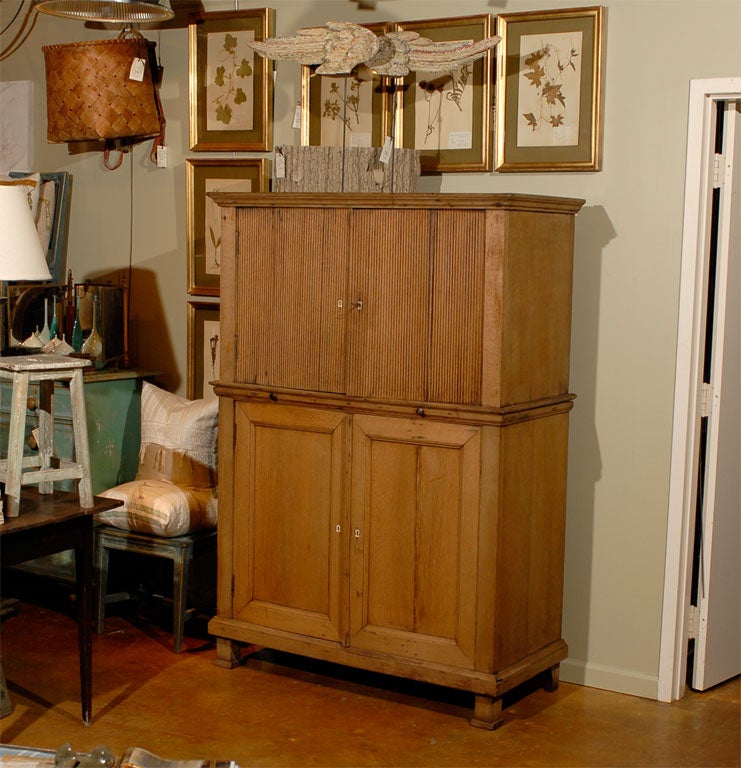 Belgian oak secretary with tamboured doors, 19th Century