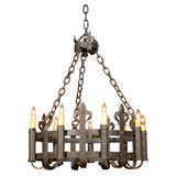 19th Century French iron chandelier with Fleur de Lis